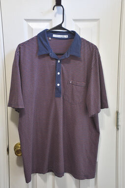 Retro Style Criquet Striped Polo Shirt Navy Coral Pocket Size XL LSC119